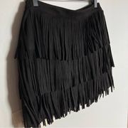 Kittenish | Black Faux Suede Fringe Mini Skirt | Size Medium