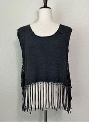 Urban Outfitters Ecote Boho Gray Mineral Wash Fringe Crop Top