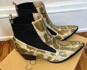 Coconuts by Matisse Booties 7M Kyoto Gold Cream Ankle Snakeskin Print Women