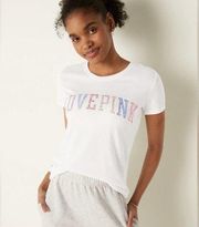 Victoria's Secret PINK Women's Everyday Rhinestone Rainbow Logo T-Shirt White