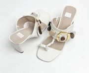LOUISE et CIE LoLattia Cream Open Toe Strap Leather Slide Heel Sandals, Size 8.5