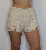 Lace scallop Cottage Coastal Western coquette rustic prairie lolita Boho floral shorts cream ivory beige Ambiance sz L