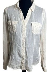 Silver Jeans Co. cream semi-sheer button-up blouse. Size XL. EUC