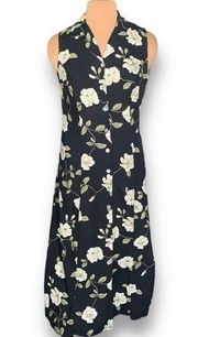 Vintage Croft & Barrow Dress Black Cream Dark Floral Detail Sleeveless Maxi