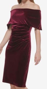 Vince Camuto Ruched Off-The-Shoulder Dress velvet wine color size 2