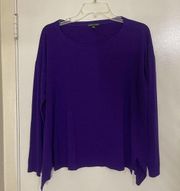 EILEEN FISHER purple pullover split hem knit long sleeve top size Small