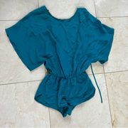 Haute Hippie 100% Silk Teal Open Back Romper Sz Small