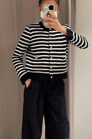 button up sweater cardigan knitted stripped golden button