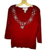 Vintage Joseph A Red Beaded Sweater