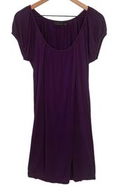 Short Sleeve Shift Dress Dark Purple Flowy Loose Fit Extra Small XS