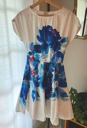 NWT  Open-Backed Dress - White with Blue and Red Watercolor Flowers