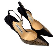 Manolo Blahnik Sz 38 1/2Snakeskin Brown Pointed Stiletto Slingback Heel Pumps