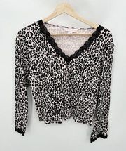 Victoria's Secret Sweater Women SMALL Pink Black Cheetah Print Y2K Cardigan