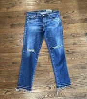 Womens AG ADRIANO GOLDSCHMIED Crop Cigarette Distressed Jeans Size 30 D0619