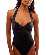 HAH x FREE PEOPLE Pull Thru One Pc Swimsuit - Bodysuit Stretch Noir Black L NWT