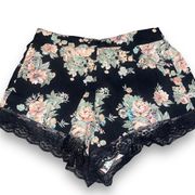 Floral Lace Hem Shorts