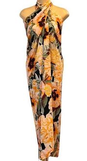 H&M Hawaiian Cover-up Sarong Beach Wrap Dress Skirt YELLOW Flowers One Size H & M