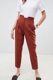 ASOS DESIGN NWT Rust Notch Waist Pockets Pleats Tapered Crop Pants Trousers 4