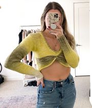 Celeste Twist Front Crop Sweater In Green