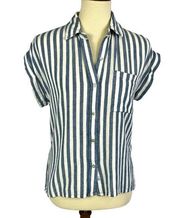 Whitney Echo Blue White Striped Linen Blend Short Sleeve Shirt Small