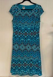 Ann Klein Multi Color Abstract Dress Sz 16