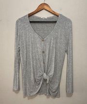 Promesa Long Sleeve VNeck Button Front Blouse Grey Small