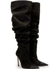 NWOB Good American The Weekend Slouchy Thigh High Boots Black Suede Heeled Sz 7
