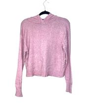 ! New York Pink Hooded Knit Pullover Cropped Sweater