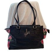 JUICY COUTURE Purse Black Pink Floral Shoulder Strap Pockets Logo Charm