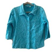 Fresh Produce Womens Size Medium Blue Paisley Print Button Stretch Blouse