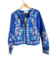 LA BELLUM BY HILLARY SCOTT BLUE & MULTI FLORAL EMBROIDERED JACKET SIZE L - NWT