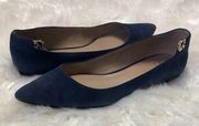 Tory Burch Womens Size 7 Ballet Flats Blue Suede Pointed Toe Slip On Shoe