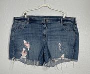 Plus Size 26 Cut Off Distressed Denim Jean Shorts Pink Black Rose