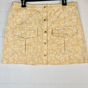 BP  Nordstrom Yellow and White Floral Print Mini Skirt Button Front Size L