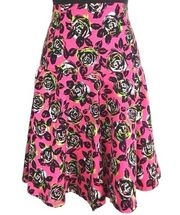 Vintage 80s Rebecca Moses Flare Skirt 8 XS Pink Black Rose Floral Neiman Marcus