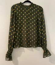 Metallic Polka Dot Chiffon Green & Gold Blouse