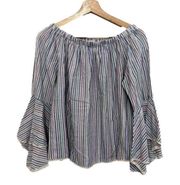 Solitaire‎ Off The Shoulders Striped Top Womens Size L Bell Sleeves Multicolor