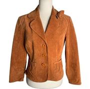 Vintage 90s Live a Little Leather Jacket M Brown Buttons Pockets Lined Rosette