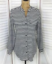 Notations Striped Button Front Blouse Black White Small