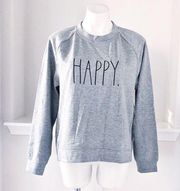 Rae Dunn Sweatshirt “HAPPY” Heather Grey Long Sleeve Loungewear Size M NWT