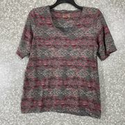 Ruff Hewn Gray & Pink Tribal Print Raw Edge T-Shirt - Size Large - Short Sleeve