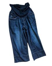 Womens Motherhood Maternity Dark Wash Half Panel Denim Jean Capris - Sz 1X