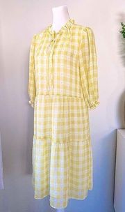 Nanette Lepore Yellow & White Tiered Gingham Dress