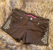 TINSELTOWN Army Green Studded Jean Shortie Shorts | 3 Juniors