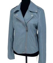 Bagatelle Womens Faux Leather Moto Jacket Full Zip Lined Long Sleeve Blue Medium