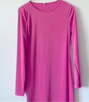 Women’s Long Sleeve Soft Lounge Ribbed Bodycon Maxi Dress in Pink