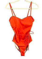 Chelsea28 Womens One Piece Swimsuit Size S Orange Tie Waist Adjustable Beach NEW