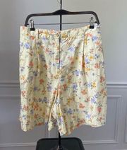 Vintage 90s  Linen Blend Yellow Floral Front Pleat Shorts 24W