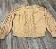 Rails Francis Fringe Cable Knit Sweater Tan Heather Camel Womens Size Medium