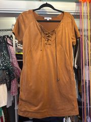 Camel 70s Suede Mini Dress